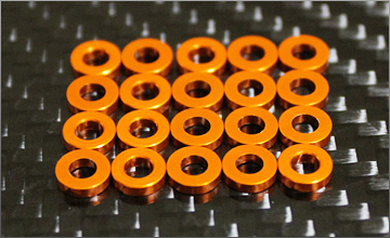 MI-3S2.0-O20　　ハイクオリティ アルミニューム シム オレンジ 3x6x2.0mm 20個